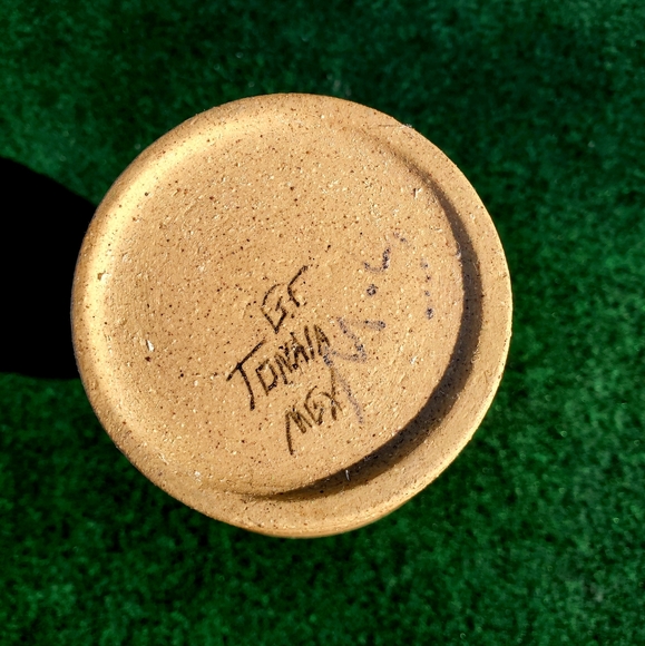 Mexican Pottery GF Tonala Vase Marked Lovely Design Bird & Flowers 8in No Chips - Picture 8 of 12